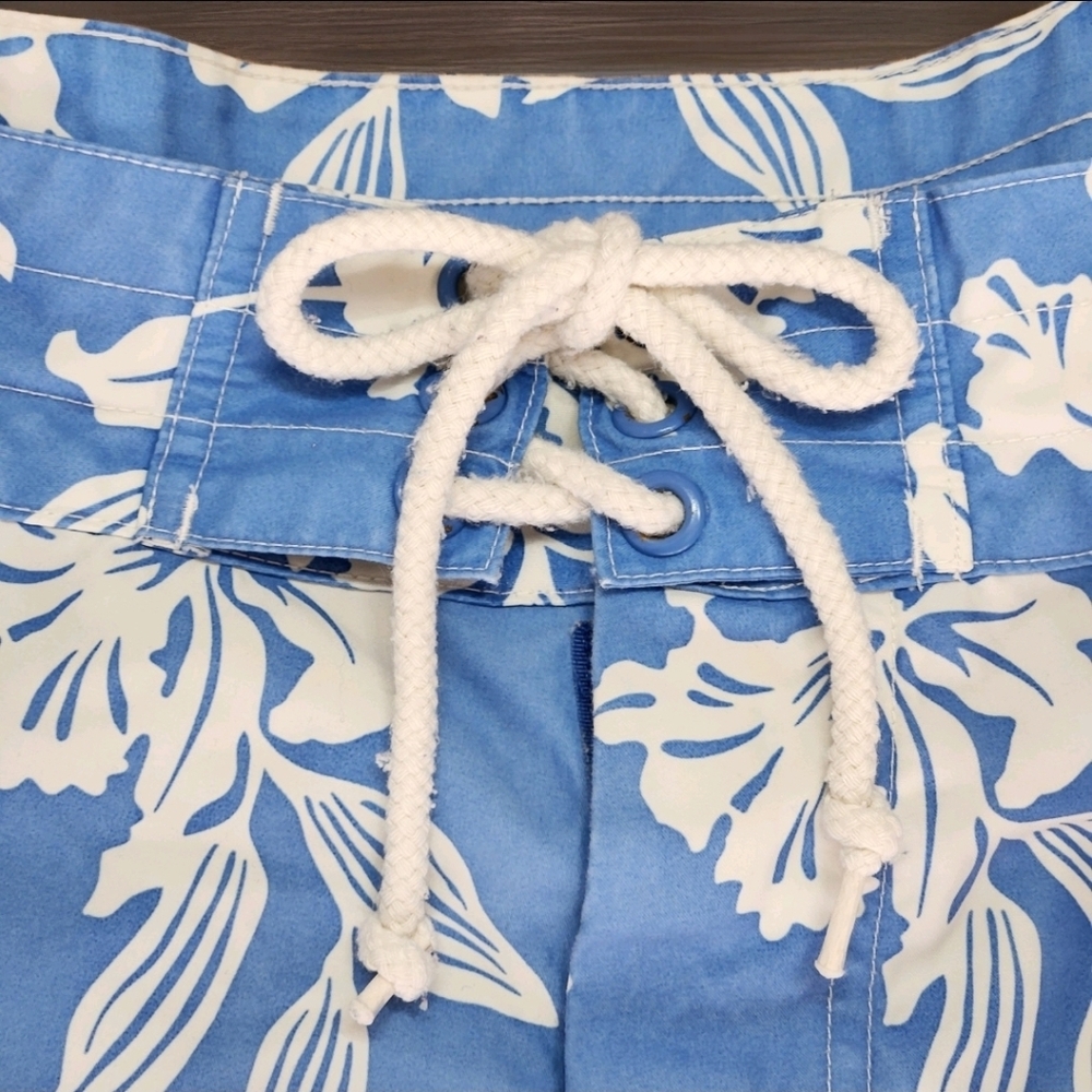 Vintage J.Crew Boardshorts Men’s 38 Blue White Floral Lace-Up Surf Swim Shorts - Picture 4 of 13